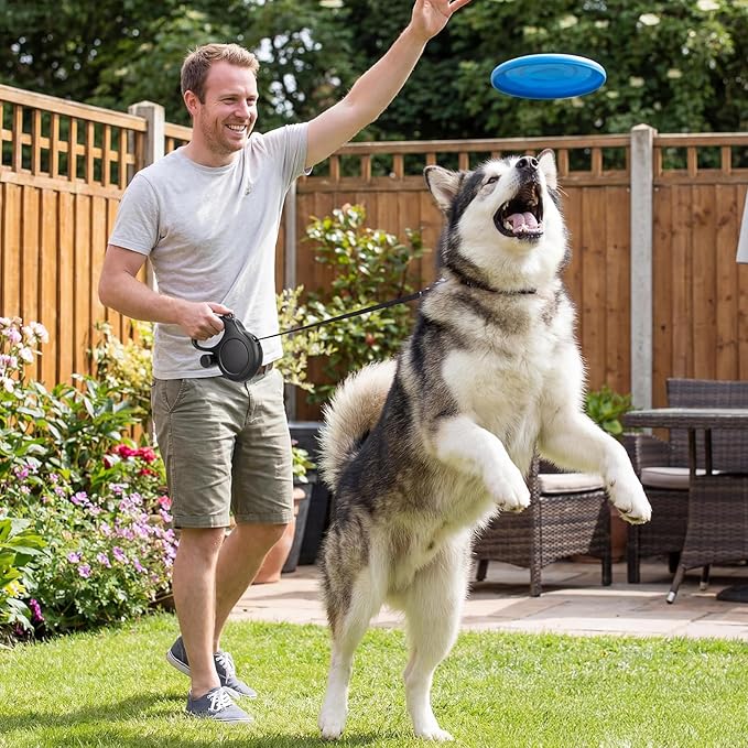 Segarty 26 Ft Walking Lead with Poop Bag Holder for Dogs 66 lbs - 110 lbs, 360°Tangle-Free Leash with Anti-Slip Handle & One-Handed Brake Pause Lock, 8m Retractable Leash for Dog Pets Outside Activity
