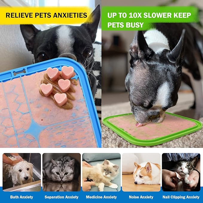 Licking Mat for Dogs, Dog Licking Mat Slow Feeder Dog Bowls, Peanut Butter Lick Pad with Suction Cups for Anxiety Relief Perfect for, Treats, Yogurt BPA Free (2 Pack)
