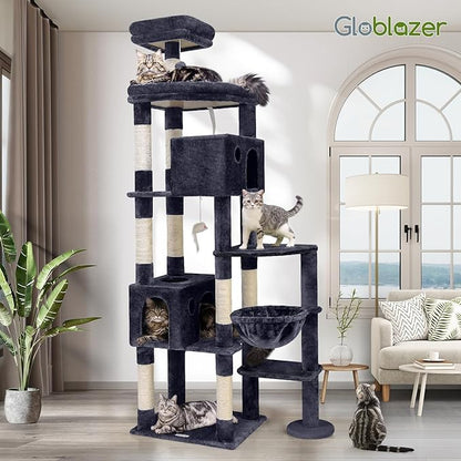 Globlazer Giant Cat Tree, 83 inch Cat Tree for Indoor Cats Large Adult, XXL Cat Tower with 9 Scratching Posts for 20lb+ Heavy Duty Large Adult Cats, F83, Dark Grey