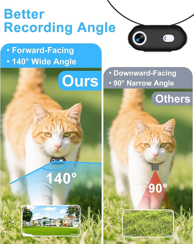 Dog & Cat Camera Collar with Phone APP, 1080P HD Video Recording, XS/M-Size Pet POV Cam for Dogs & Big Cats, Cordless Pet Collar Cameras with APP Viewing