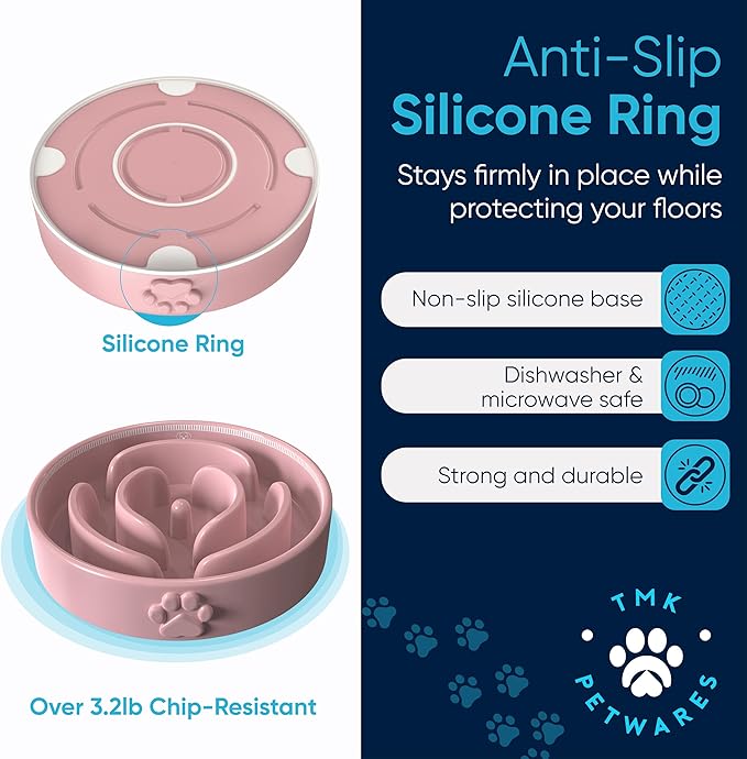 Slow Feeder Dog Bowls – Dog Bowl Slow Feeder – Microwaveable Dog Slow Feeder for All Breeds – Lead and BPA-Free Ceramic Pet Bowl – Pet Feeder for Fast Eaters