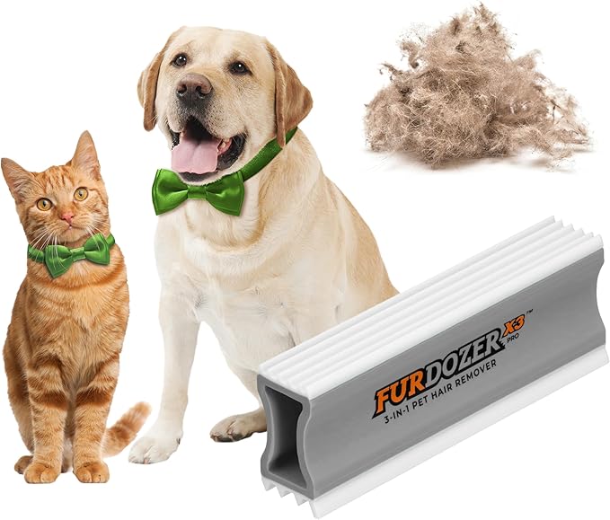 FurDozer Pet Hair Remover & Auto Detailing Tools - Cat & Dog Hair Remover for Carpets, Car Interiors, Couches, Bedding, & Pet Furniture (Gray, X3 PRO - 5" Long)