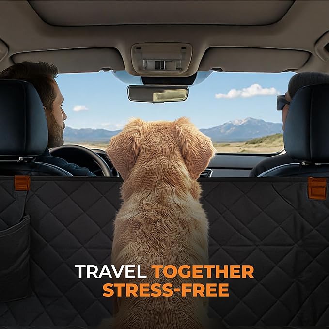 Dog Seat Cover For Back Seat – Heavy-Duty Dog Hammock For Car Seat Cover With Side Flaps – Waterproof, Scratch-Resistant, Non-Slip Dog's Car Seat Cover For Cars, Trucks & SUVs (Orange)