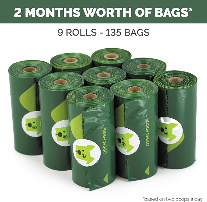 Tuff Mutt Dog Poop Bags - Dispenser-Friendly, Leak-Proof Waste Bags for Dogs, Pack contains 9 rolls with 15 bags each