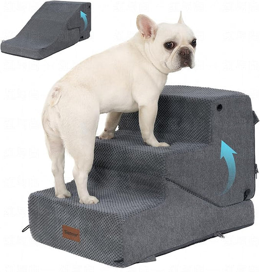 3-Step Dog Stair and Ramp for Small Dogs and Cats, Pet Steps for Sofa and Couch with Non-Slip Bottom, Grey