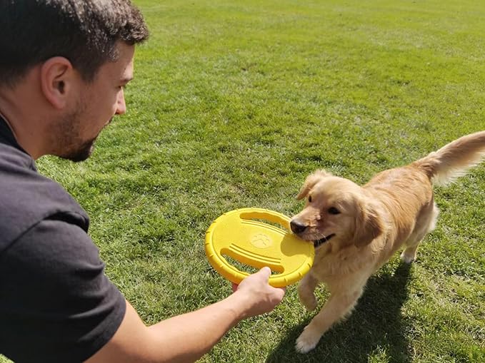 Soft Dog Flying Disc Beach Toy, Float Outdoor Puppy Flyer Pull Loop Toy Water Swimming Pool Lawn Yard Animal Activity Training Sports Gift- Upgrade Interactive & Fun Training Dogs Steering Wheel