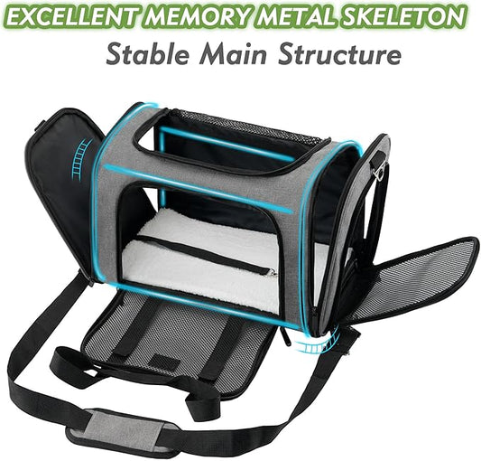 Soundy Large Cat Carrier Dog Carrier Under 25 Lbs,Collapsible Ventilated Portable Pet Bag with Soft Sided Breathable Mesh for Long Car Trips Maxi Load 2 Kittens or Small, Medium Dog (Large Grey)