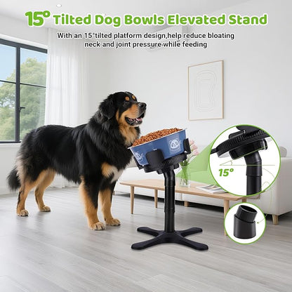 Dog Bowls Elevated Adjustable Stand, Raised Bowl with 3 Heights & Tilted Feeding Stand, Compatible with Various Bowls, for Medium & Large Breeds (1 Pack) Black