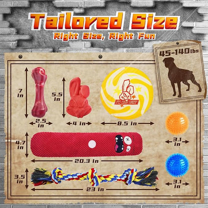 Long-Lasting Heavy Various Dog Chew Toys for Aggressive Chewers,9 Pack Indestructible Large Dog Toys Include Tug Chew & Rope Toys,Squeaky Toys for Medium&Large Breed(For Powerful Chewers-Mad Bunny）