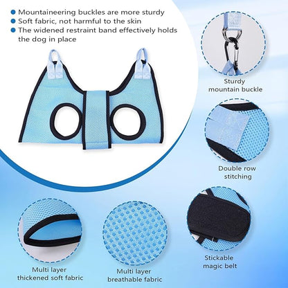 Dog Grooming Hammock, Cat/Small Dog Hammock for Nail Trim, Hanging Harness for Claw Care,Grooming Sling Holder Hanger with Thick Fabric Neck Support Wide Strap Restraint (Blue)