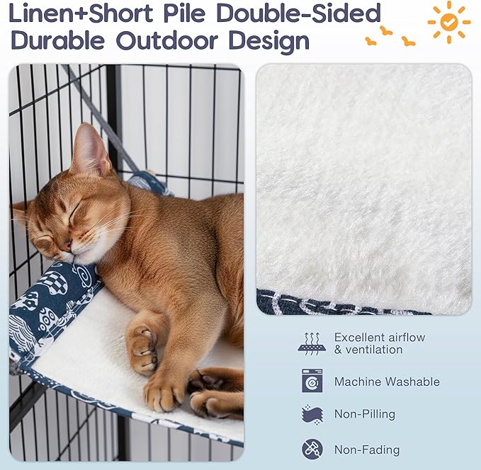 Reversible Cat Hanging Hammock 2 Pieces Soft Pet Cage Hammock with Adjustable Straps and Metal Hooks Double Sided Hanging Bed for Small Rabbits Ferret Cat