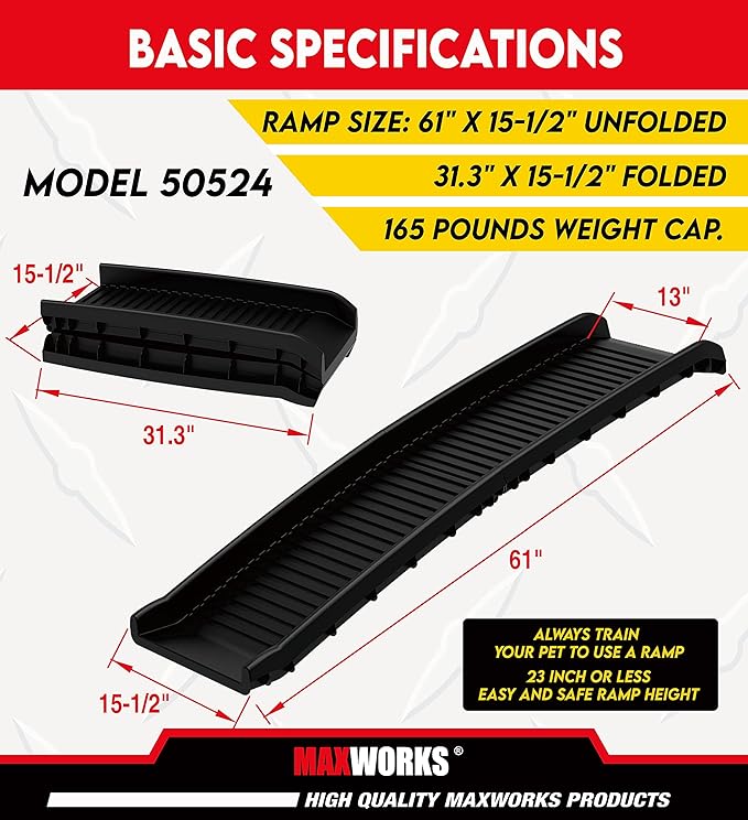 MaxWorks 50524 61" Portable Folding Pet Ramp, Black (Pack of 2)