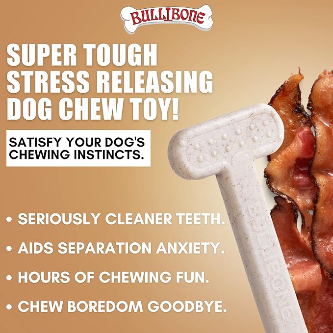 Bullibone Nylon Dog Chew Toy for Aggressive Chewers - Dental Hygiene Bone with Bacon Flavor, Durable Tough Chew Toys for Extra Large Dogs, Indestructible Dog Bone - 3 Pack