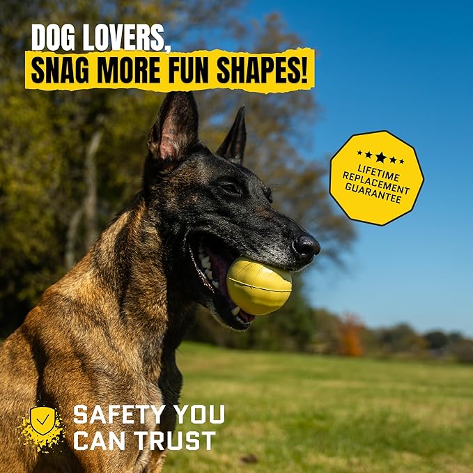 Virtually Indestructible Dog Ball - Lifetime Replacement - Tough Durable Chew Toy for Aggressive Chewers - Safe Non-Toxic Natural Rubber - Chew & Fetch - Med/Large Breed, 3"- Butter Scent