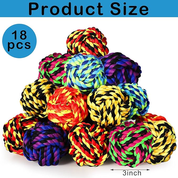 18 Pcs Dog Rope Ball Dog Rope Toy for Aggressive Chewer Toy for Small Medium Puppy Ball for Puppies Pack for Teething Chew Biting Training 2.99 Inches