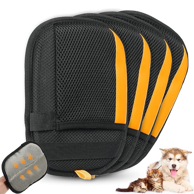 4 Pack Electrostatic Pet Hair Removal Gloves,Upgrade Magic Brush Pet Hair Remover Tool, Washable Reusable Cats and Dogs Grooming Gloves for Laundry, Couch, Car Seat, Furniture