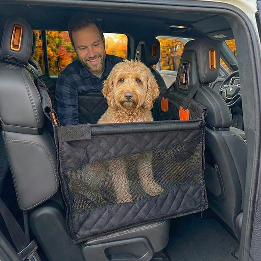 Dog Car Seat for Large Dogs – Sturdy Waterproof Pet Booster with Interior Tether – Washable Reinforced Travel Bed for Comfortable Trips - Large, Medium, and Small Pets - 21x21x20