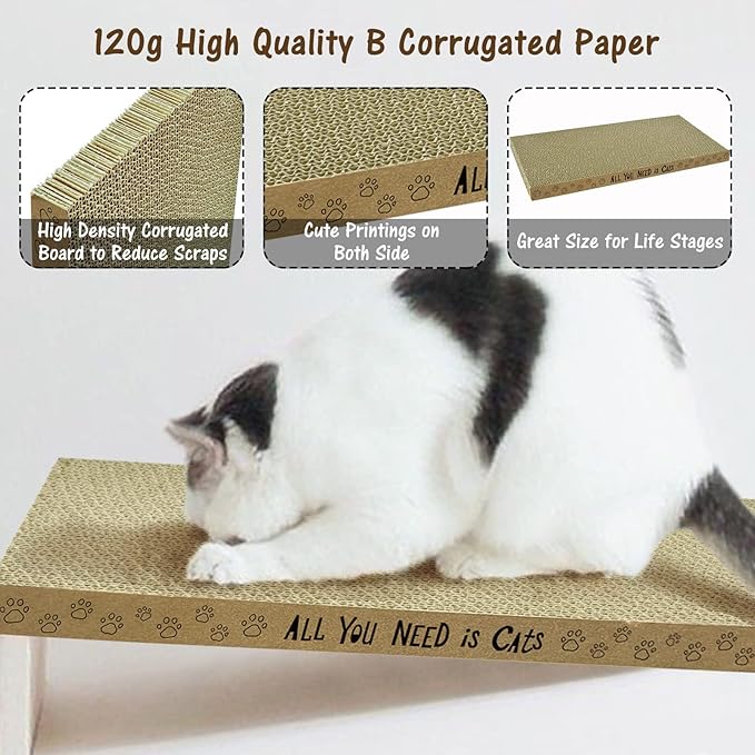 AccEncyc Cardboard Cat Scratcher Pads Cat Scratching Board for Indoor 16.5”Lx8.3”Wx1”H Dual-Side Corrugated Cats Scratching Post Reusable Cats Supplies - 6 Pack