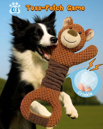 Swooflia Tug of War Dog Toy-Squeaky Plush Tug a War Dog Toy for Medium Large Breed Dogs to Keep Them Busy, Interactive Crinkle Doggie Toy, Cute Bear with Soft Long Pull Handle