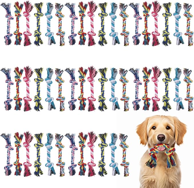 48Pcs Dog Rope Toys Bulk Pack - Durable Cotton Chew Teething Toys for Aggressive Chewers, Small & Medium Dogs, Puppies, 7.1in Multi-Color Rope Toy