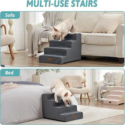 Dog Stairs for Small Dogs, 17.7" Extra Wide Right-Angle Pet Stairs for Couch and Beds, Anti-Slip Dog Steps for Old Cats and Lowrider, 17.7x23.6x17.7 inch, Dark Grey