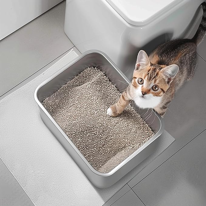 Stainless Steel Cat Litter Box for Big Cats,Small Stainless Steel,Large Metal Cat Litter Box-Easy to Clean.(17.5" L x 13.6" W x 4.1" H).