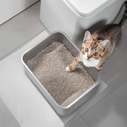 Stainless Steel Cat Litter Box for Big Cats,Small Stainless Steel,Large Metal Cat Litter Box-Easy to Clean.(17.5" L x 13.6" W x 4.1" H).