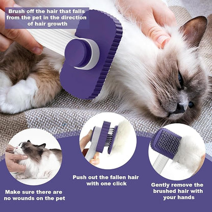Cat brush, Cat Brush for Long or Short Haired Cats, Remove Loose Fur and Mats, Rounded Pins Reduces Painful Pulling, Not for Tangle and Curly Fur, Dark Blue