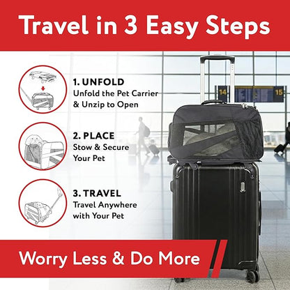 dbest products Rolling Pet Carrier with Wheels Airline Approved - TSA Dog Cat Carrier for Airplane Travel - Wheeled Pet Carrier 18x12x20 for Pets up to 24lbs - Collapsible Travel Bag