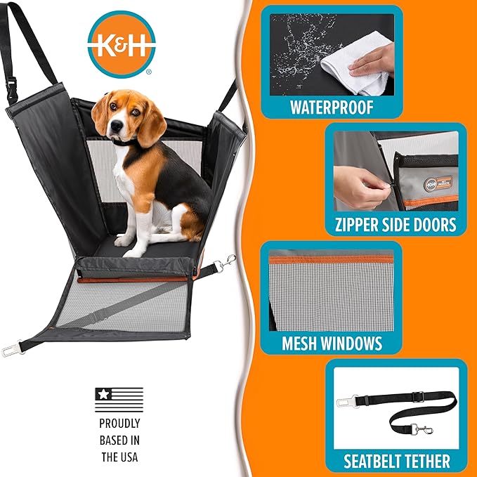 K&H Pet Products Buckle N Go Dog Car Seat for Medium Dogs, Waterproof Fabric, Breathable Mesh Sides, Adjustable Seat Belt Leash, Carseat for Small to Medium Pets, Car Seat Cover - 21 X 13 X 19in