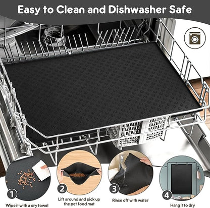 Silicone Dog Dish Mat for Food and Water - 23.6" *15.7" Waterproof Slip Pet Feeding Mat with Raised Edges to Prevent Messes on Floor (Black)