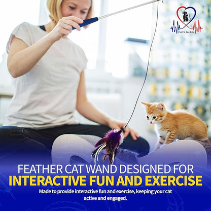 Pet Fit For Life Cat Feather Wand Toys – Interactive Cat Wand Toy for Indoor Pets | 2 Feather Attachments | Promotes Animal Health & Fitness, Made w/Soft & Durable Materials | Gift (Red)