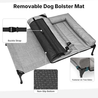 Veehoo Cooling Elevated Dog Bed Add Removable Waterproof Bolster Cushion Mat, Raised Pet Cot with Breathable Teslin Mesh, No-Slip Feet, Dog Couch Bed for Indoor Outdoor, 53 inches, Grey