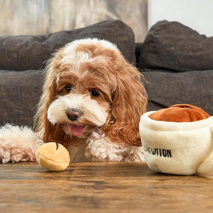 CHEWFFON Dog Coffee Cup Toy, Interactive Hide-and-Seek Burrow Toy, Cute Squeaky Toys for Boredom, Enrichment Crinkle Snuffle Dog Toy, Puzzle Toys for All Breeds
