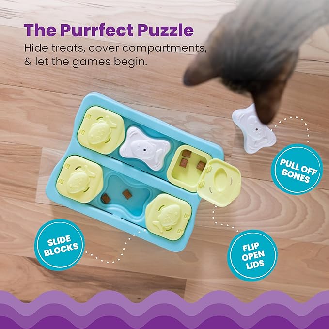 Catstages Kitty Cube Interactive Treat Puzzle Cat Toy, Blue