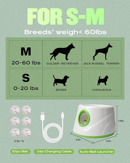 Automatic Dog Ball Launcher, Ball Thrower for Dogs (2.3” ETPU Balls *6)
