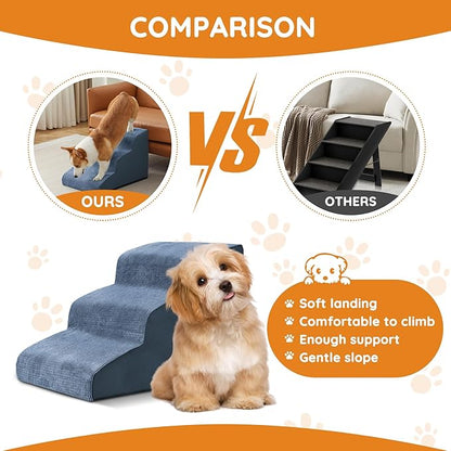 Dogs Steps for Bed, Dog Stairs for Small Dogs, 2-Step Dog Ramp for Bed, Couch, Sofa, and Chairs, Non-Slip Bottom Design, Cat Scratching, High Density Foam Portable Pet Step, Indoor, Navy