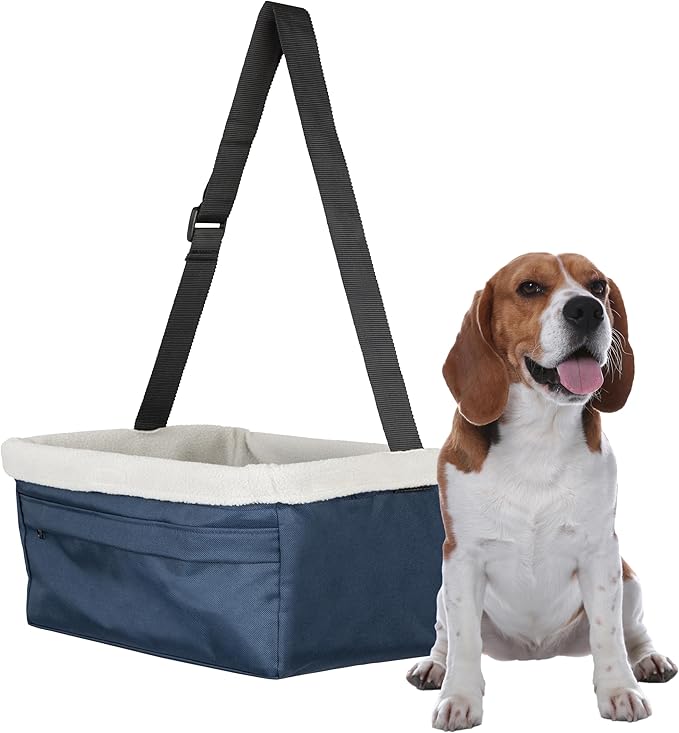 PetSafe Happy Ride Booster Seat for Dogs - Open Road Comfort - Safe Tether System - Zipper Pouch Dog Seat - Machine Washable Fleece Liner - Easy Install Design - Navy - Up to 25 lb
