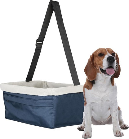 PetSafe Happy Ride Booster Seat for Dogs - Open Road Comfort - Safe Tether System - Zipper Pouch Dog Seat - Machine Washable Fleece Liner - Easy Install Design - Navy - Up to 25 lb