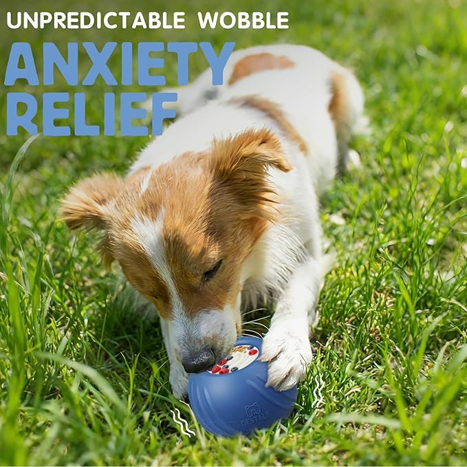 Long-Lasting Dog Lick Toy, Wobbly Dog Enrichment Lick Bowl to Keep Dogs Busy, Interactive Stuffable Dog Treat Feeder for Boredom, Silicone Treat Dispensing Chew Toy(Dark Blue,M)