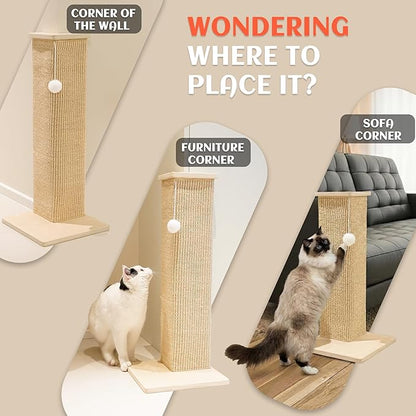 PETKARAY Couch Corner Cat Scratcher, 28'' Corner Wall Scratching Post, Sisal Cat Scratch Pad for Sofa & Furniture Protection with Toy Ball