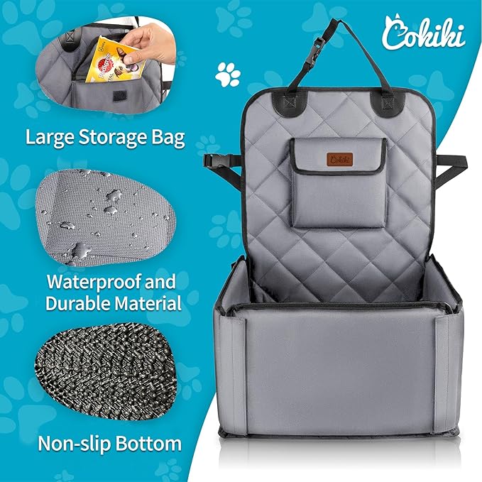 Dog Car Seats for Small Dogs,Detachable Foldable Dog Booster Under 28lbs, Pet Cat Car Seat Travel Bed with Adjustable Straps and Storage Pockets (Grey)