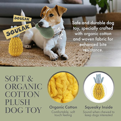 Nina Woof Organic Cotton Squeaky Dog Toy Set – Fruits & Veggies Pack