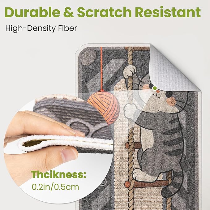 Cat Scratch Couch Furniture Protector, 78.7" x 15.8" Cat Scratcher Pad Deterrent from Cats Claws Scratching, DIY Sisal Carpet Cat Proof Couch Cover Replacement for Indoor Sofa, Wall, Door, Cute Grey