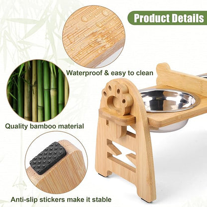 MCEAST Elevated Cat Bowls, Adjustable Raised Dog Bowls Stand with 2 Pieces 304 Stainless Steel Bowls, Bamboo Pet Elevated Bowl Cat Feeder for Newborn Cats Dogs Pets from 4.4 to 11 Pounds
