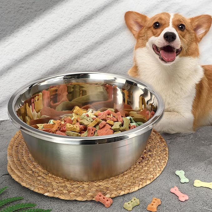 16 Pcs 8 Cup Metal Dog Bowls Stainless Steel Thickened Food Bowls Travel Kennel Food and Water Dish for Medium Large Size Dogs Cats, 64 Oz, Dishwasher Safe