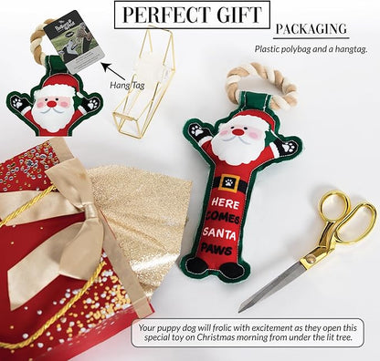 Pavilion - Here Comes Santa Paws - 12" Santa Puppy Dog Toy with Rope Handle K-9 Furry Companion Present
