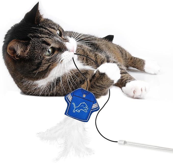 NFL Detroit Lions Team Jersey Wand with CAT NIP, Cat Toy Jersey Shaped Plush Teaser Toy for Cats & Kittens - Interactive Pet Toy for Play & Exercise