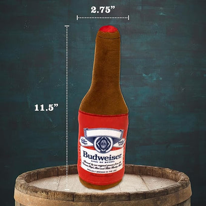 design LAB, Inc. Budweiser Beer Dog Toy | Plush Beer Bottle with Squeaker for Dogs | 12 inch Medium Interactive Dog Toys for Chewing, Fetch, and Fun