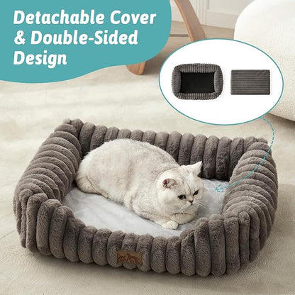 Orthopedic Dog Bed for Small Dogs & Cats - Washable Rectangle Pet Bed with Anti-Slip Bottom, Soft Calming Cat & Puppy Bed for Indoor Pets (25"x21"x6", Grey)